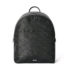 ECCO Unisex Backpack Medium Round Black Jacquard Wave Leather Travel Work Bag